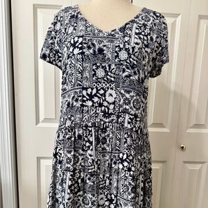 Garnet Hill Navy and White Floral Midi Dress